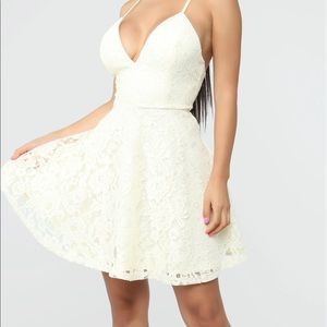 Cross-back lace mini dress
